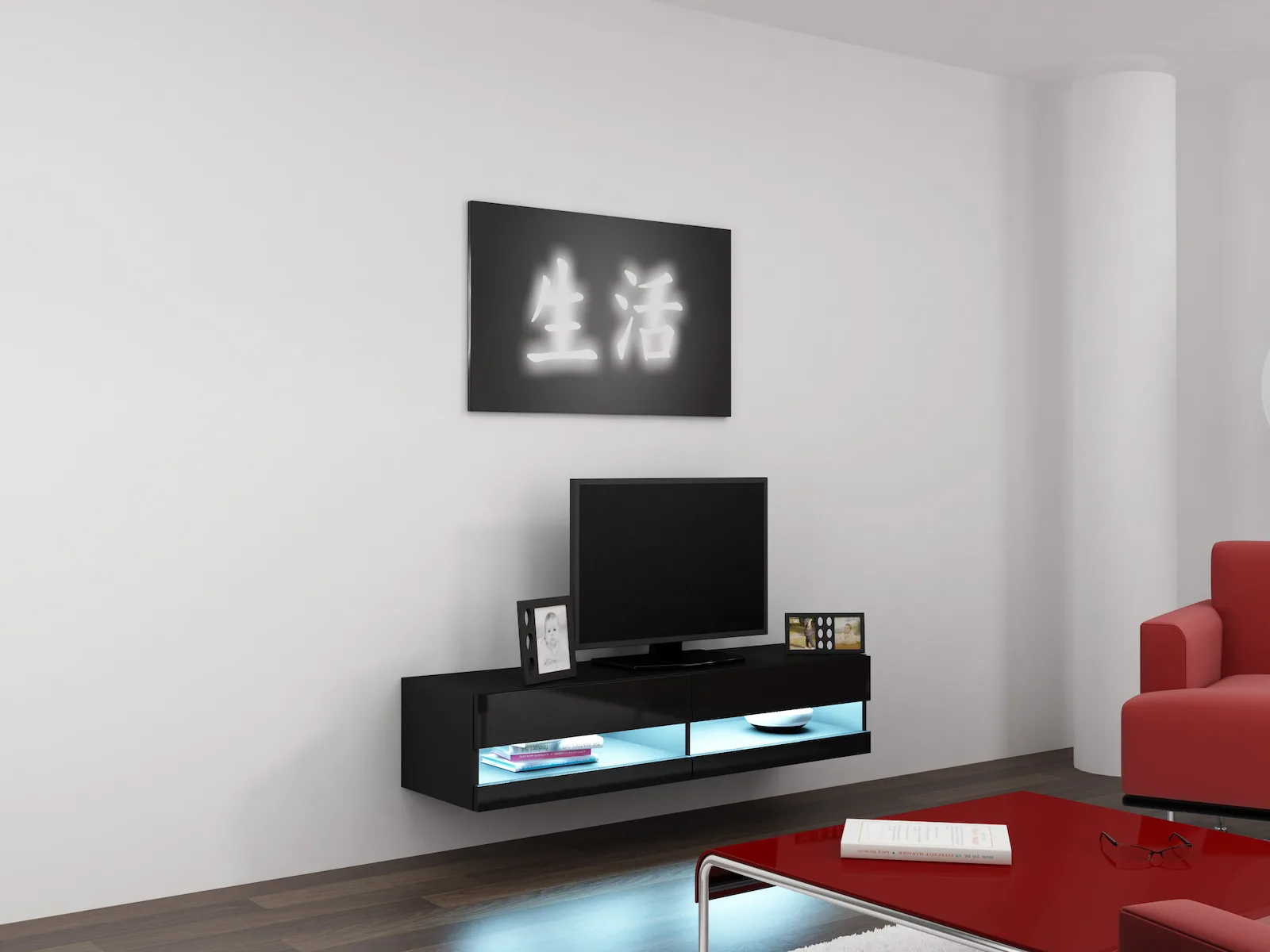 Έπιπλο Τηλεόρασης Vigo New με Φωτισμό LED Black / Black Gloss Μ140xΠ30xΥ40cm - Image 1
