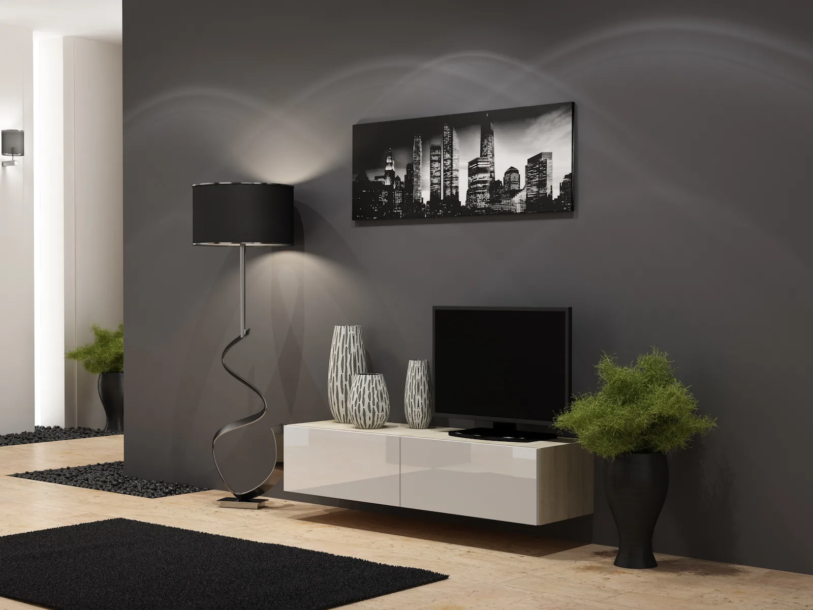 20220509152023_xylino_epiplo_tileorasis_vigo_sonoma_white_gloss_m140xp30xy40cm.jpeg Έπιπλο Τηλεόρασης Vigo Sonoma / White Gloss Μ140xΠ30xΥ40cm - Image 1