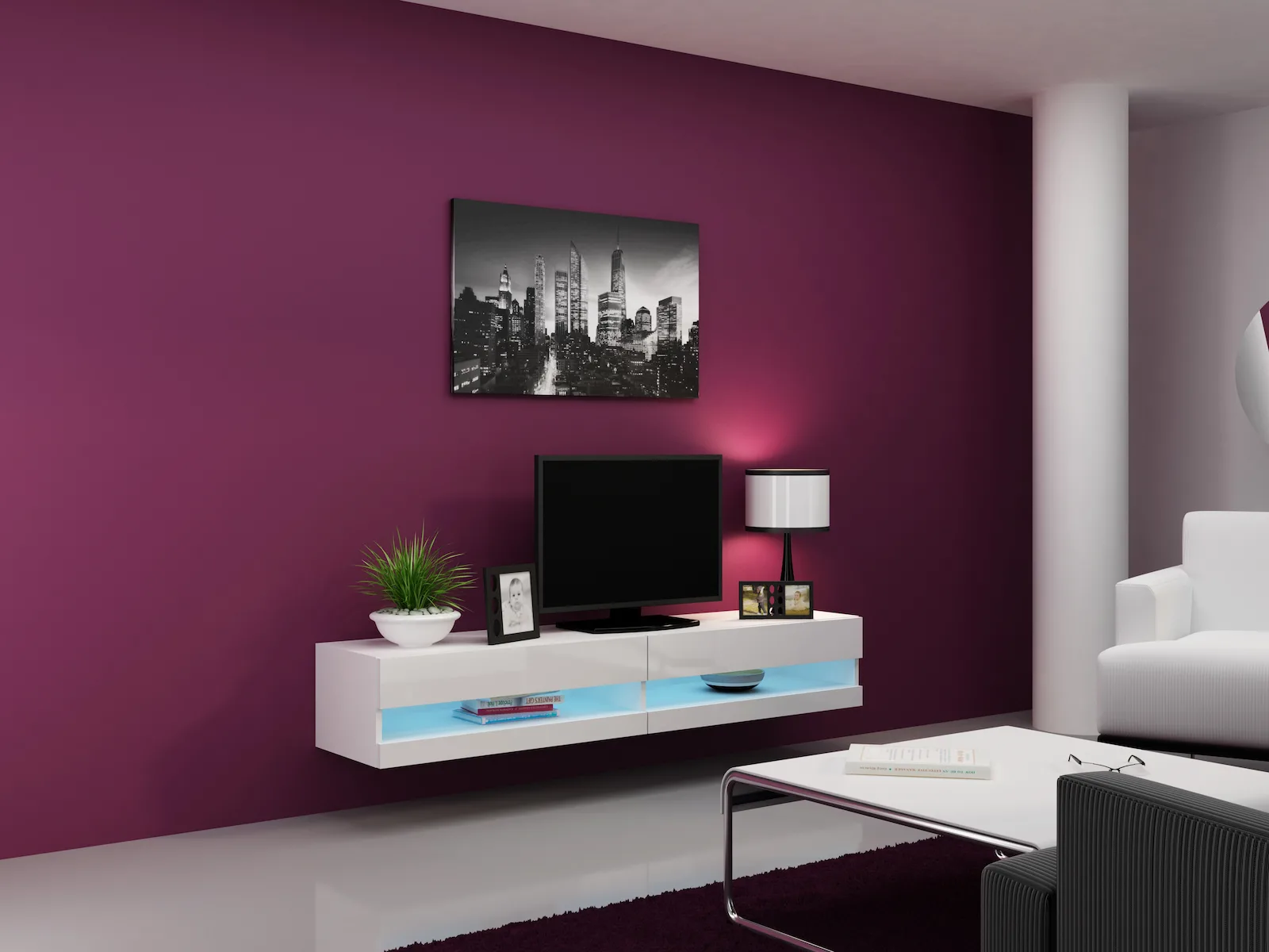 Έπιπλο Τηλεόρασης Vigo New με Φωτισμό LED White / White Gloss Μ180xΠ30xΥ40cm - Image 1