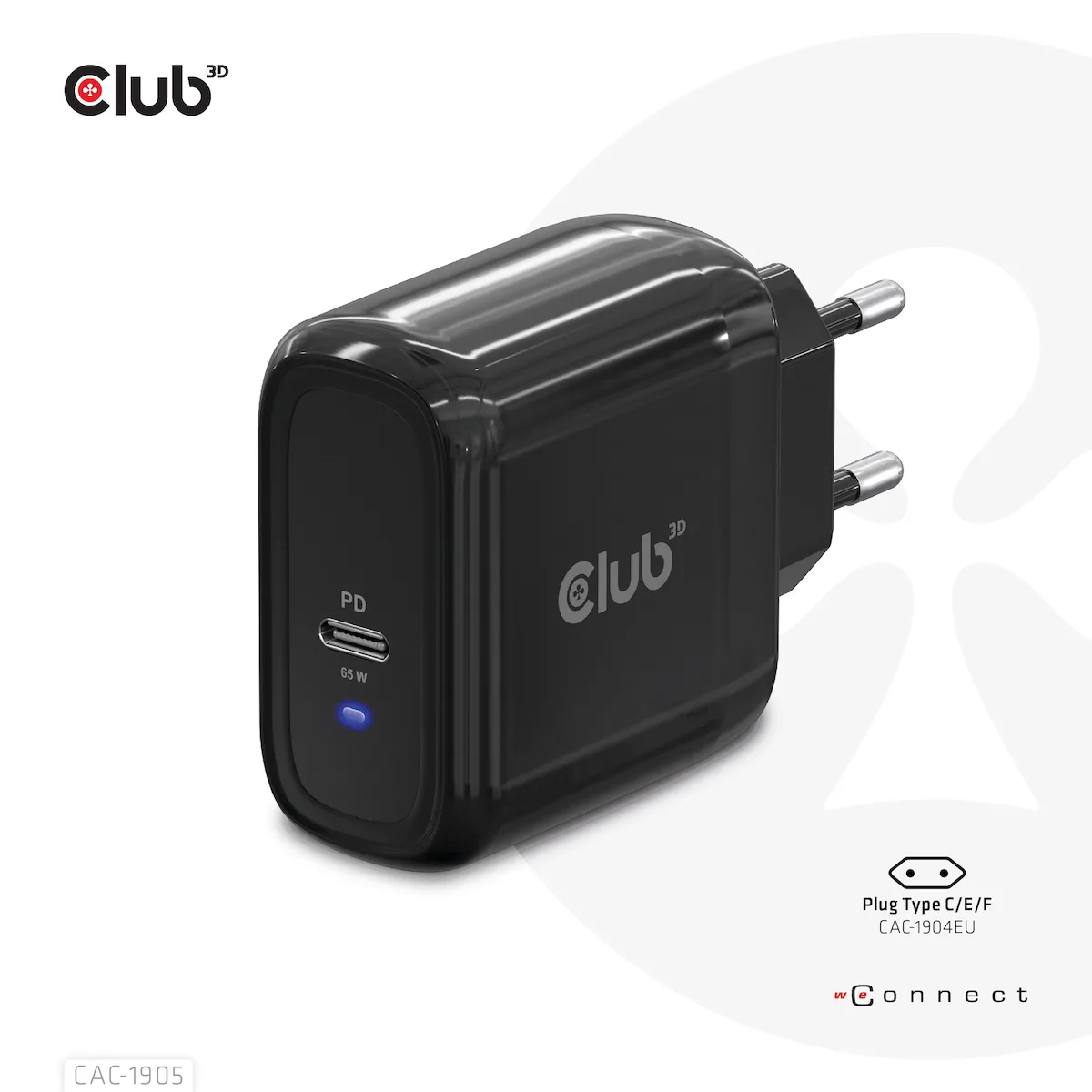 Club3D Φορτιστής Χωρίς Καλώδιο με Θύρα USB-C 65W Power Delivery Μαύρος (CAC-1905EU) - Image 1
