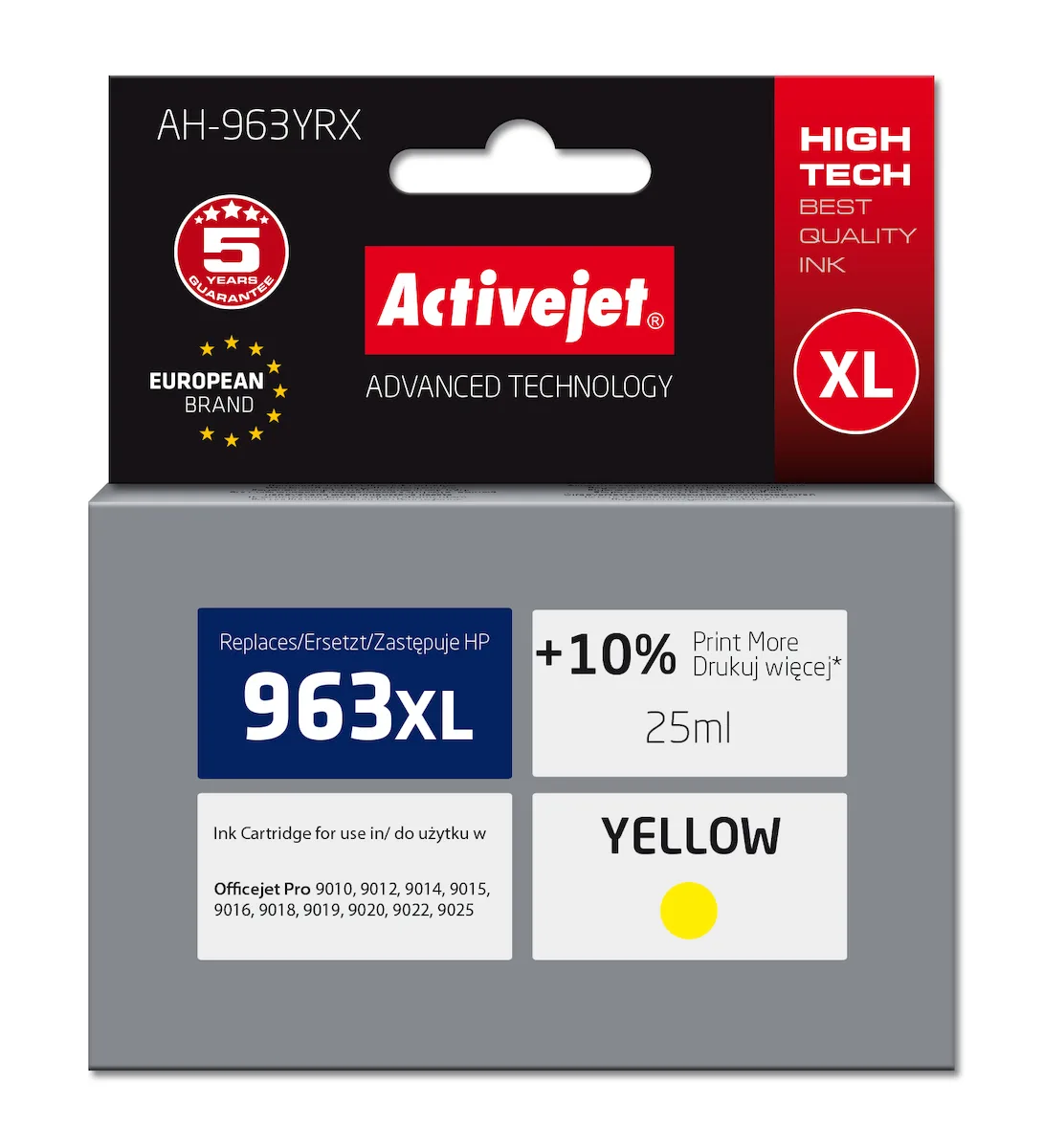 Active Jet Συμβατό Μελάνι Εκτυπωτή InkJet HP 963XL 3JA29AE 1760 Σελίδων 25ml Κίτρινο 1τμχ AH-963YRX - Image 1