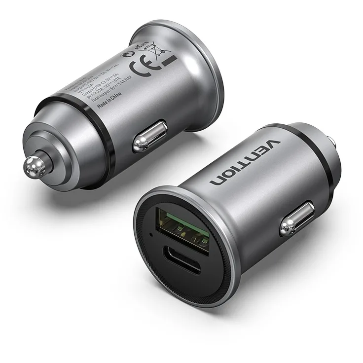 Vention Φορτιστής Αυτοκινήτου 18W με Θύρες: 1xUSB 1xType-C Γκρι FFBH0 - Image 1