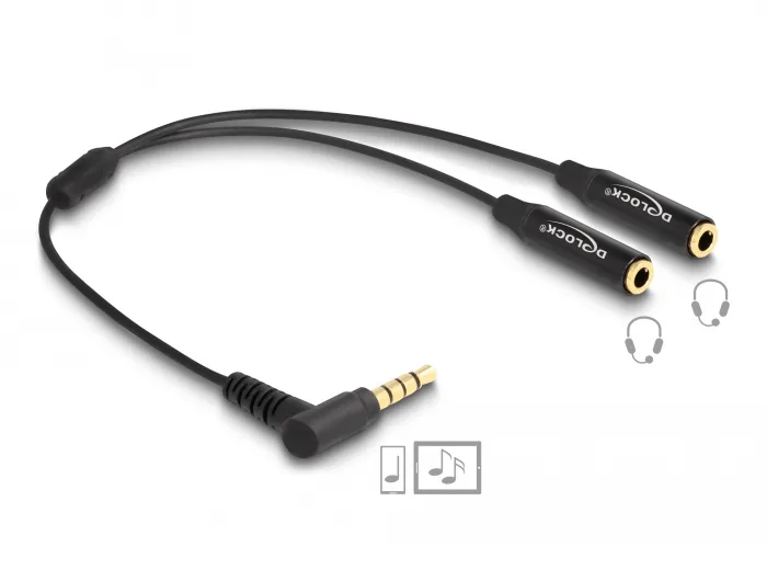 DeLock Καλώδιο Ήχου 3.5mm male - 2x 3.5mm female Μαύρο 0.25m με Επίχρυσους Ακροδέκτες 66242 - Image 1