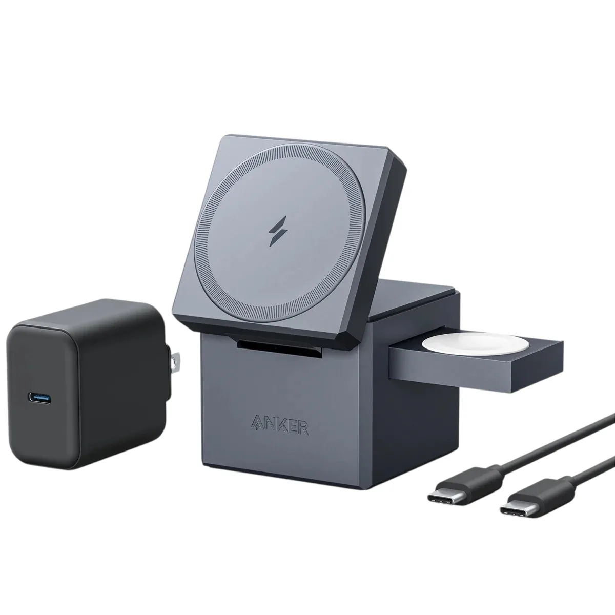 20231004142555_anker_fortistis_magsafe_gri_cube.jpeg Anker Φορτιστής Magsafe 15W Γκρι (3-in-1 Cube) - Image 1