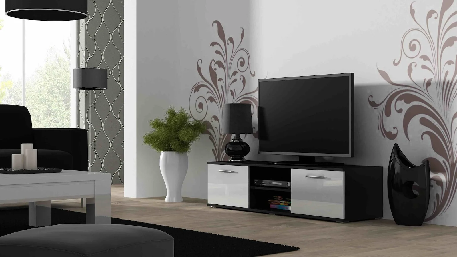 Έπιπλο Τηλεόρασης Soho black/white Μ140xΠ43xΥ37cm SOHORTV140CZ/BI - Image 1