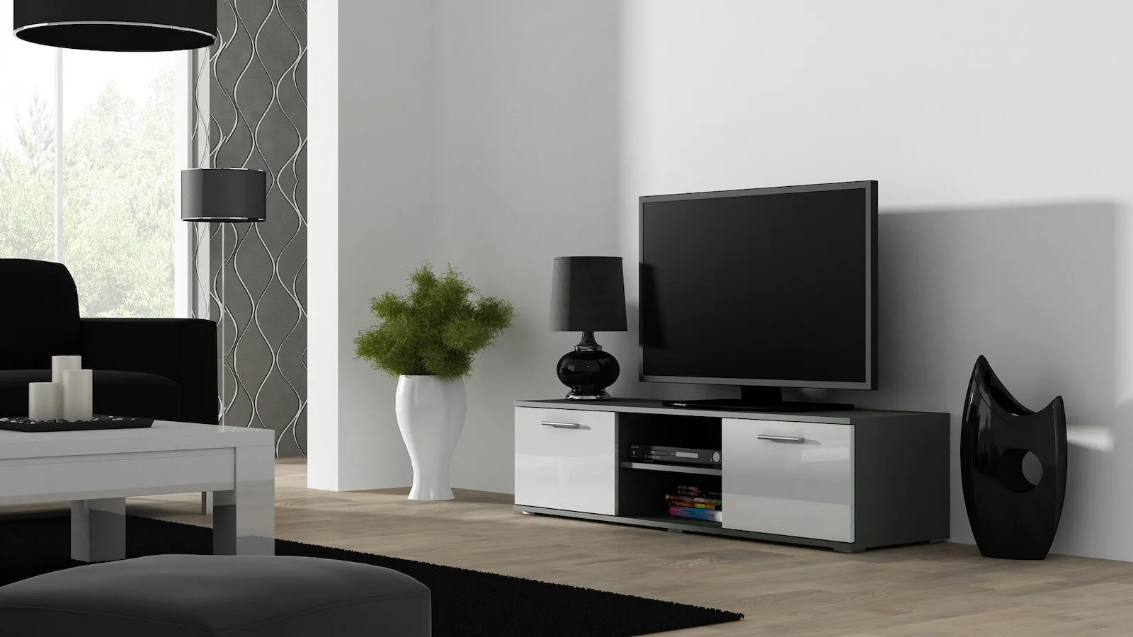 Έπιπλο Τηλεόρασης Soho Γκρι/Λευκό Μ140xΠ43xΥ37cm SOHORTV140SZ/BI - Image 1