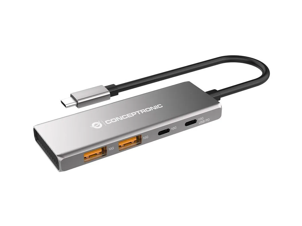 Conceptronic Hub 4 Θυρών USB 3.2 με σύνδεση USB-C Γκρι HUBBIES15G - Image 1