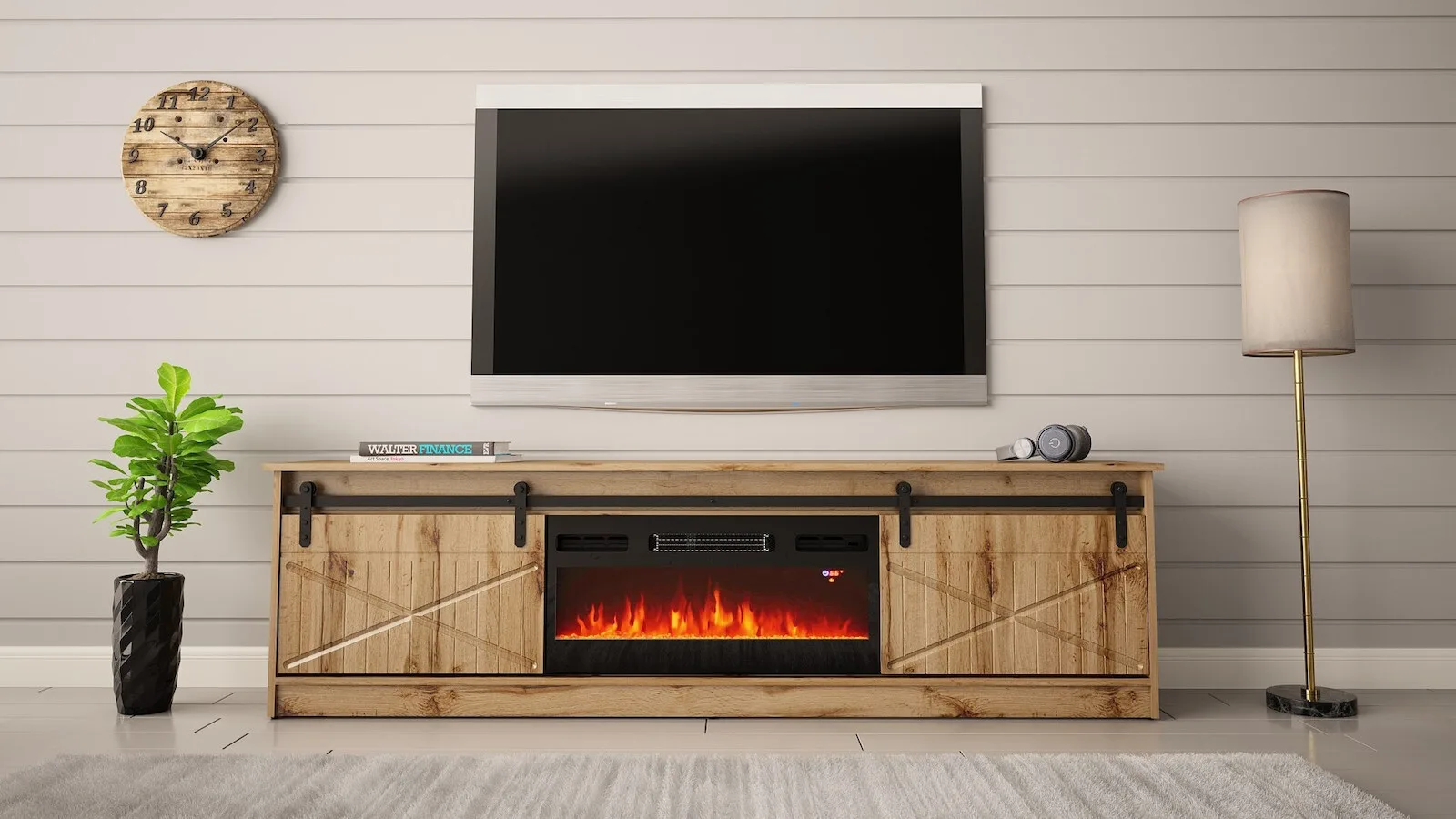 Έπιπλο Τηλεόρασης με Ρόδες & Φωτισμό LED Oak Wotan Μ200xΠ56.7xΥ35cm - Image 1