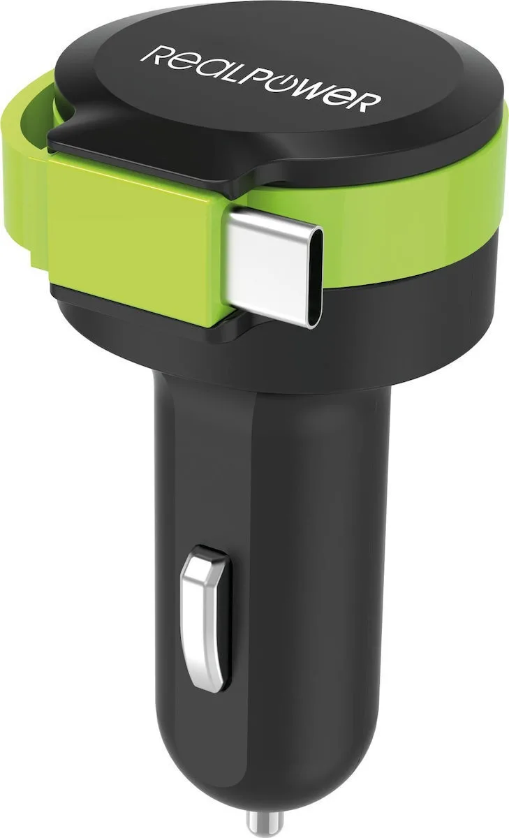 RealPower Φορτιστής Αυτοκινήτου με μία Θύρα: 1xUSB μαζί με Καλώδιο Type-C Μαύρο Χρώμα 257636 - Image 1