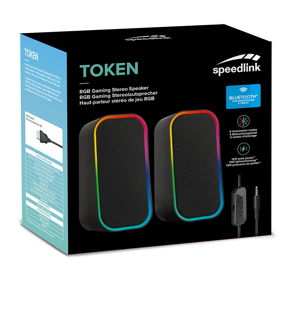 SpeedLink Token Ηχεία Υπολογιστή 2.0 με RGB Φωτισμό και Bluetooth Ισχύος 6W Μαύρα - Image 1