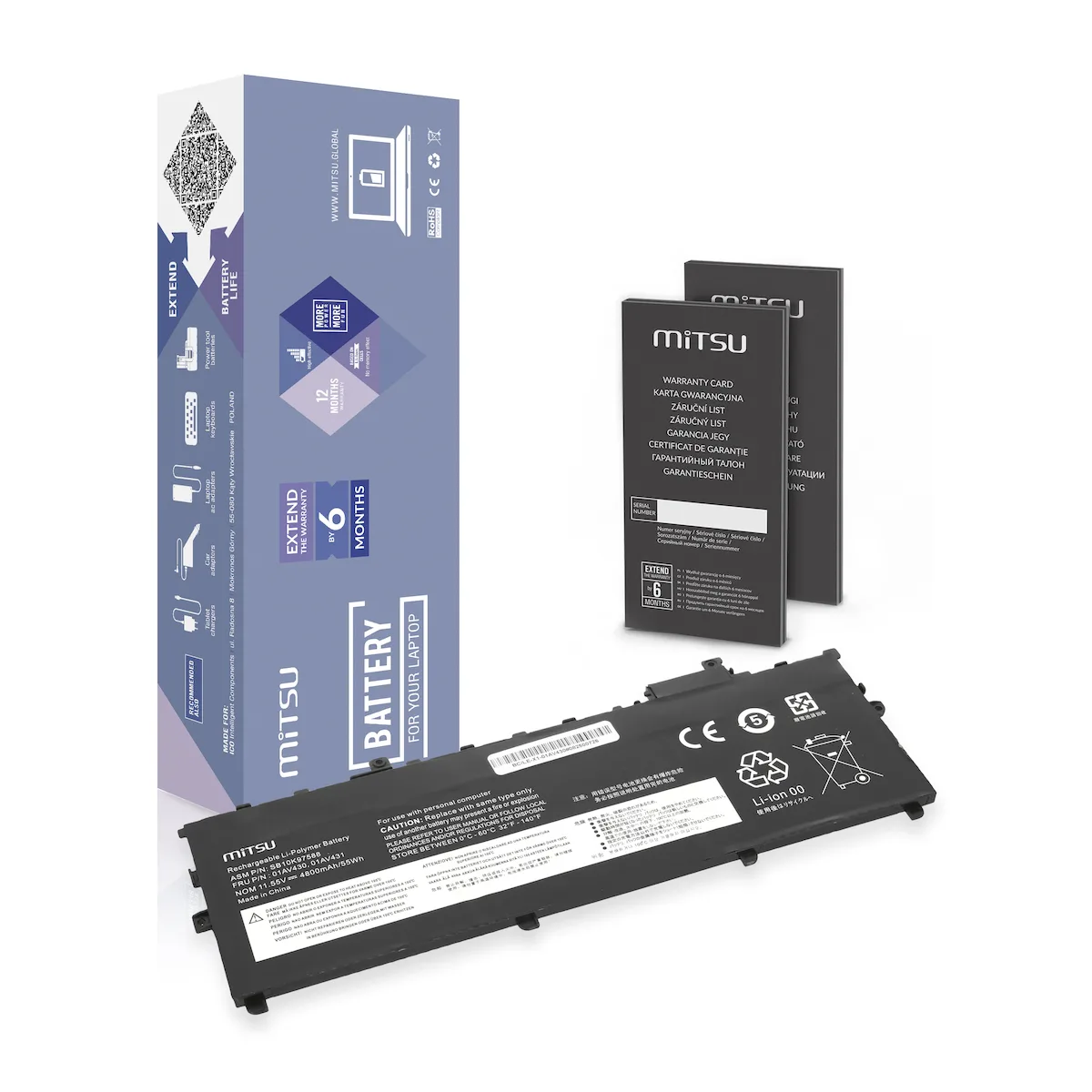 Mitsu Συμβατή Μπαταρία για Lenovo ThinkPad X1 Carbon 2018, G6 με 4800mAh (BC/LE-X1-01AV430) - Image 1