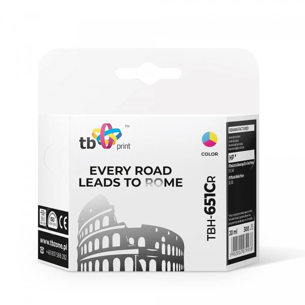 TB Print Συμβατό Μελάνι Εκτυπωτή InkJet HP H-651CR 22ml Πολλαπλό (Color) 1τμχ TBH-651CR - Image 1
