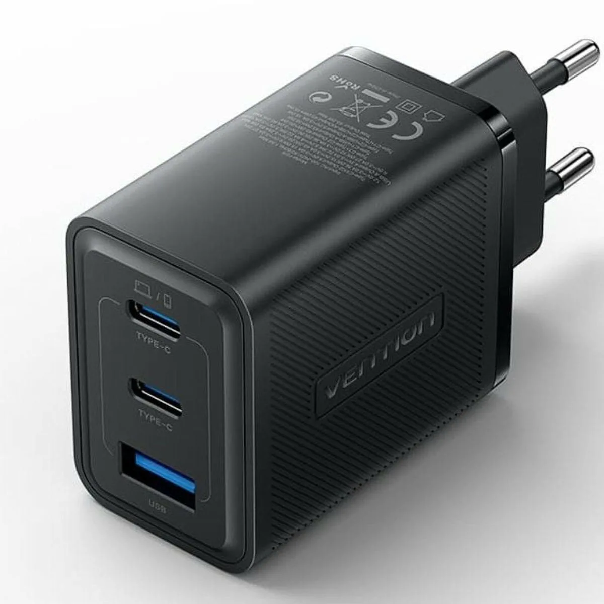 Vention Φορτιστής Χωρίς Καλώδιο GaN με Θύρα USB-A και 2 Θύρες USB-C 65W Μαύρος (FERB0-EU) - Image 1