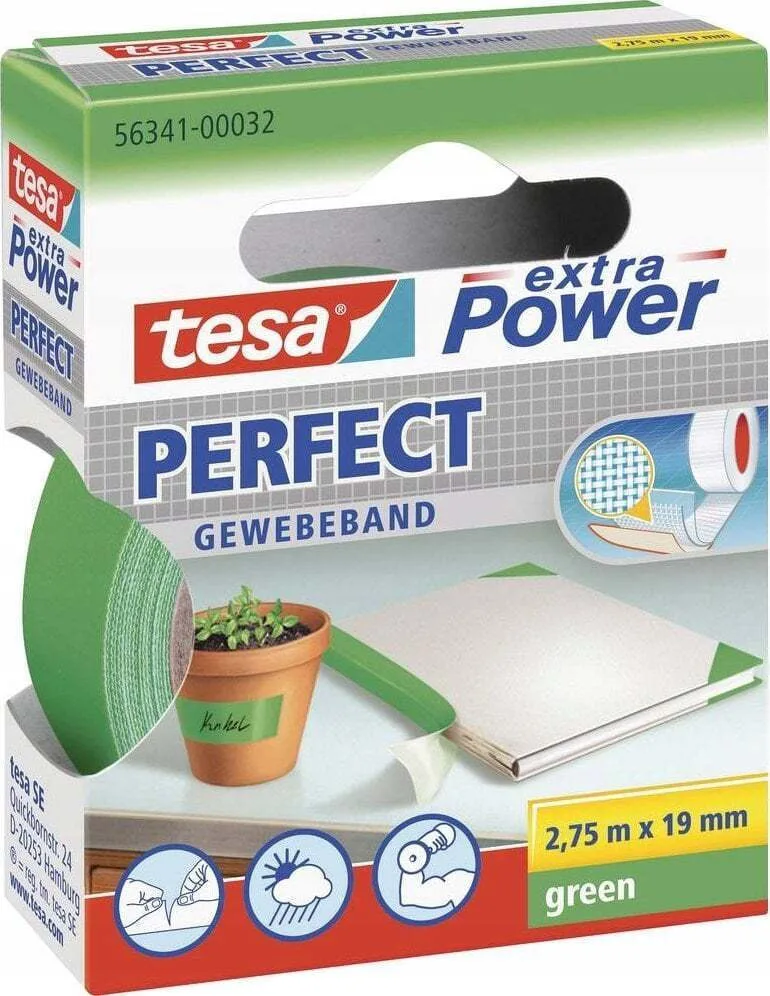 20240527122820_tesa_tesa_extra_power_perfect_fabric_tape_2_75m_19mm_green.jpeg Tesa Tesa Extra Power Perfect Fabric Tape 2.75m 19mm Green - Image 1