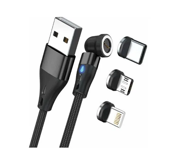 RealPower Magnetic USB to Lightning / Type-C / micro USB Cable 3A Μαύρο 0.2m 439628 - Image 1