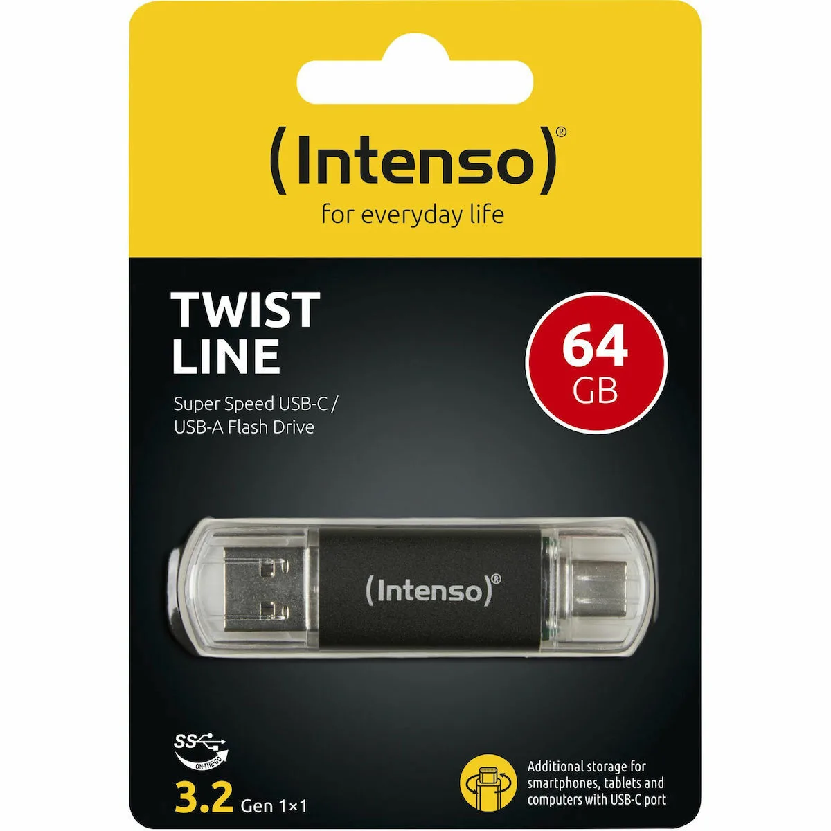 Intenso Twist Line 64GB USB 2.0 Stick με σύνδεση USB-A & USB-C Μαύρο - Image 1