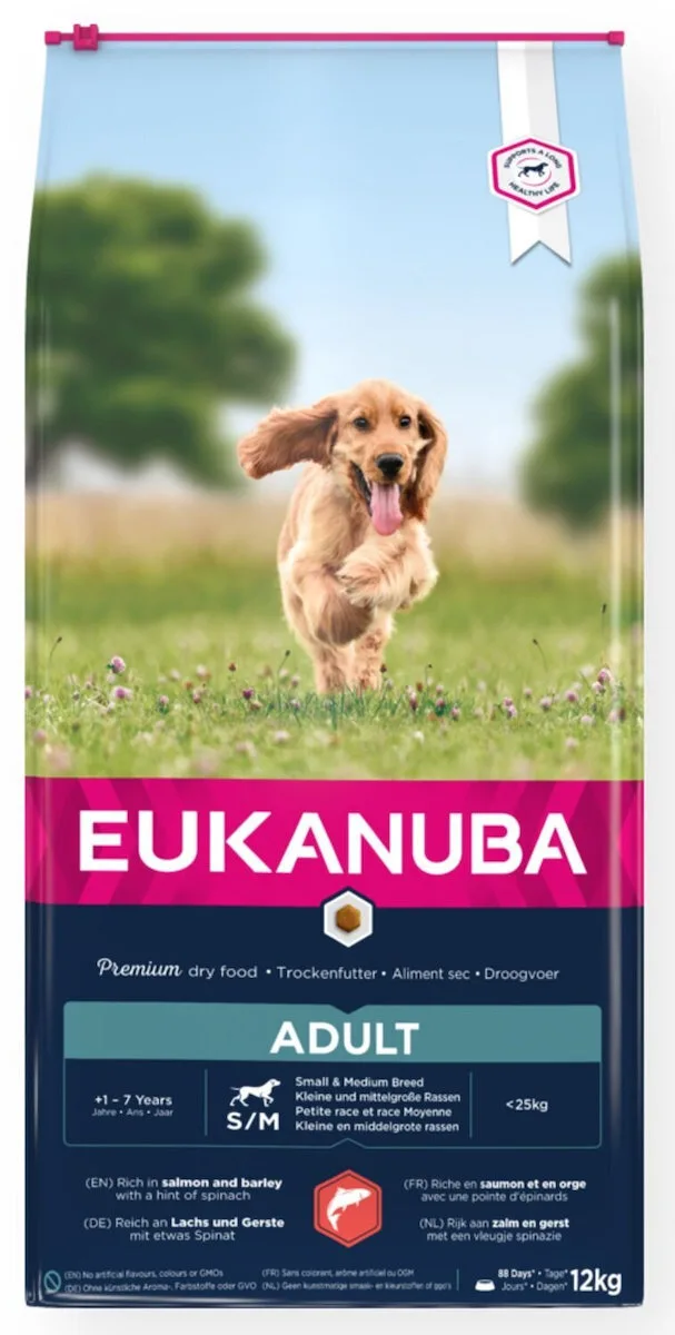 Eukanuba 12kg Ξηρά Τροφή για Ενήλικους Σκύλους Μικρόσωμων & Μεσαίων Φυλών με Σολομό και Ψάρια - Image 1
