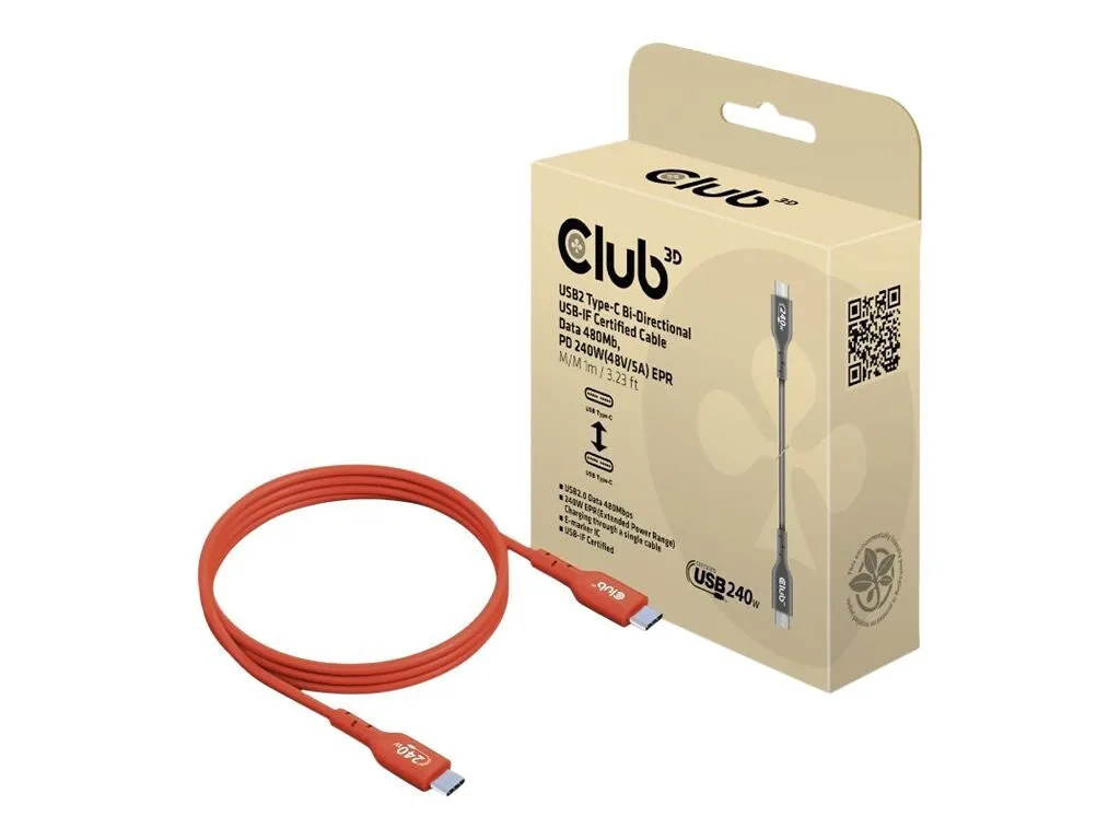 Club3D USB 2.0 Cable USB-C male - USB-C 240W PD Κόκκινο 1m CAC-1511 - Image 1