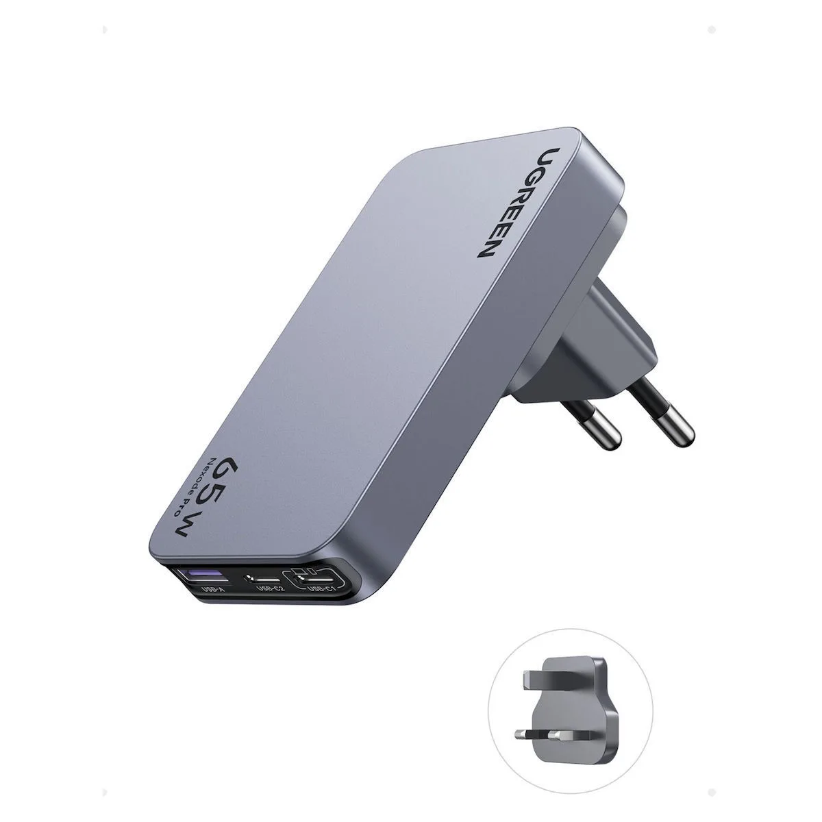 Ugreen Φορτιστής Χωρίς Καλώδιο GaN με Θύρα USB-A και 2 Θύρες USB-C 65W Power Delivery Γκρι (Nexode Pro) - Image 1