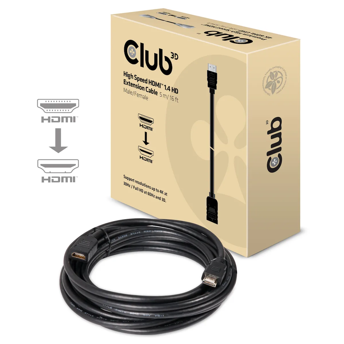 20240823143015_club3d_hdmi_1_4_cable_hdmi_male_hdmi_female_5m_mayro_cac_1320.jpeg Club3D HDMI 1.4 High Speed 1080p 120Hz Cable HDMI male - HDMI female 5m Μαύρο CAC-1320 - Image 1