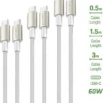 4smarts Type-c To Type-c Cables Premiumcord 60w Set 3 Pieces 0.5m+1.5m+3m White Silver