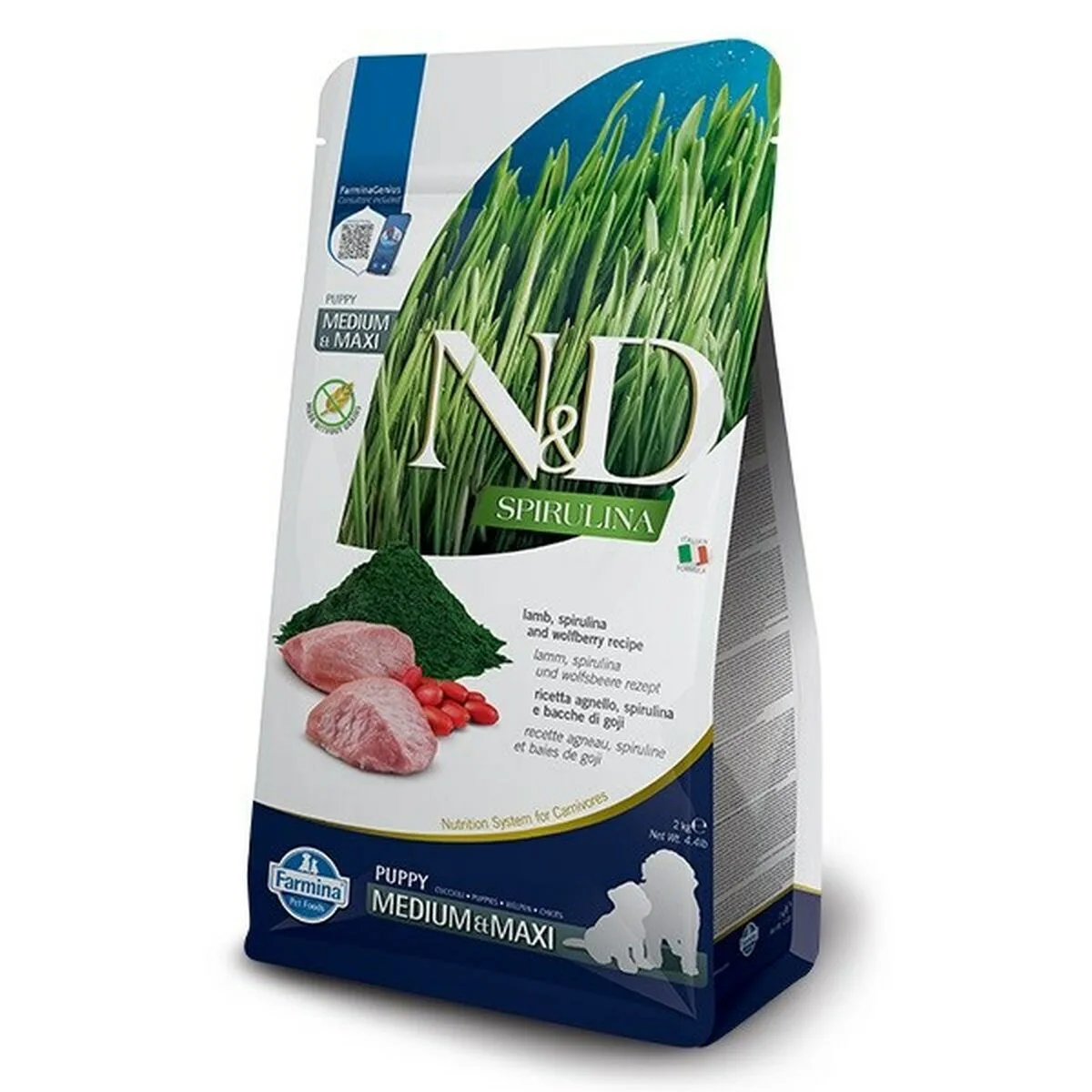 Farmina N&D Spirulina 2kg Ξηρά Τροφή χωρίς Σιτηρά & Γλουτένη για Κουτάβια Μεσαίων & Μεγαλόσωμων Φυλών με Αρνί - Image 1