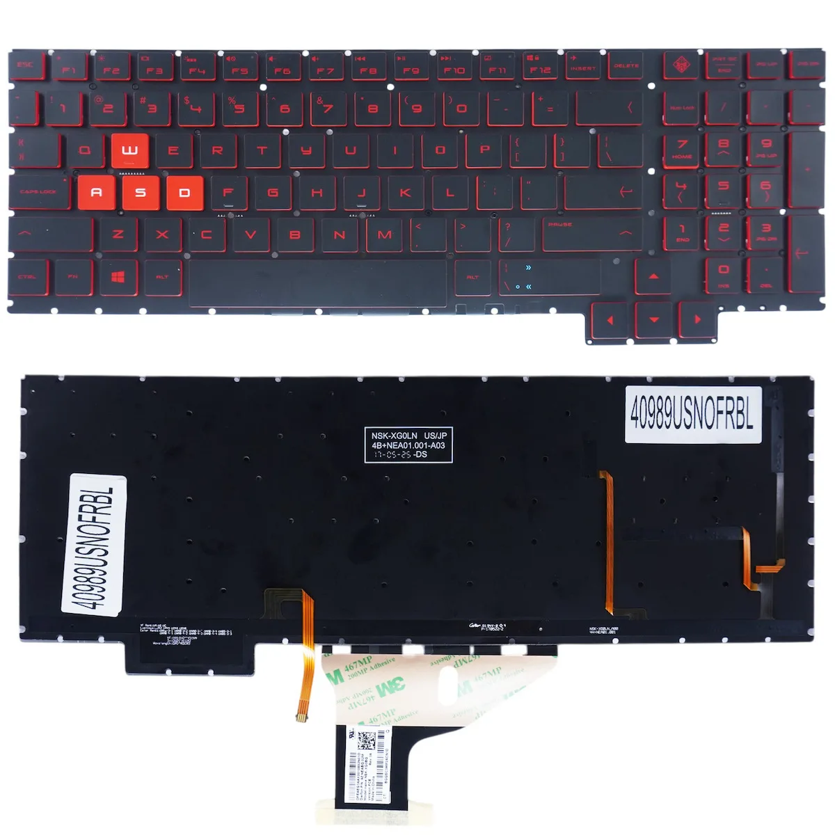 Πληκτρολόγιο Laptop Keyboard Palmrest Hp Omen 15t-ce000 1je70av 1je71av 1je73av 1je75av 1je77av 1je70aar 1je71aar 929479-001 Nsk-xg0bq 9z.neabq.02m Nsk-xg0ln Us Red Κωδ.40989usnofrbl - Image 1