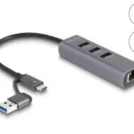 DeLock Hub 3 Θυρών USB 3.0 με σύνδεση USB-A / USB-C / Ethernet Γκρι 64282