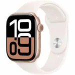 Apple Watch Series 10 Aluminium 46mm Αδιάβροχο με Παλμογράφο (Rose Gold με Light Blush Sport Band - M/L)