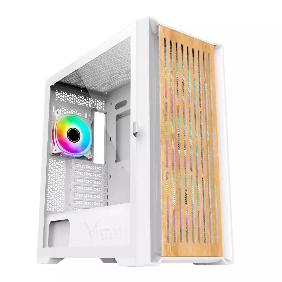 Veteni Woody VT-WOODY-01WH Gaming Midi Tower Κουτί Υπολογιστή με Πλαϊνό Παράθυρο και RGB Φωτισμό Λευκό - Image 1