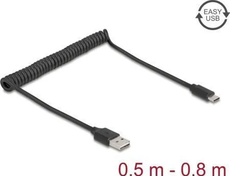DeLock Spiral USB 2.0 Cable USB-C male - USB-A Μαύρο 0.8m 90133 - Image 1