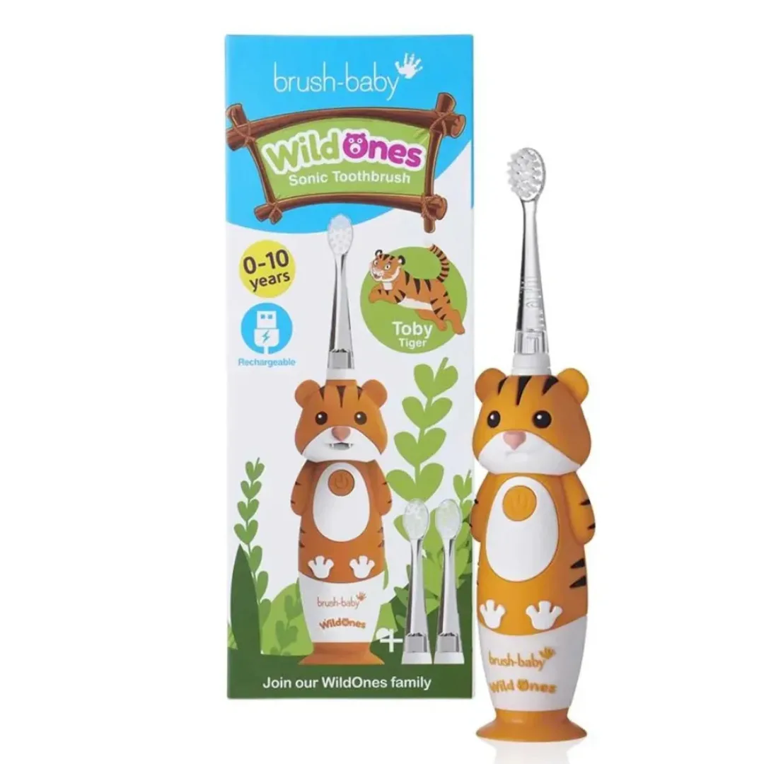 20250221115706_brush_baby_tiger_wildones_ilektriki_odontovourtsa_brb233.jpeg Brush Baby Wildones Παιδική Ηλεκτρική Οδοντόβουρτσα με Χρονόμετρο για 0m+ Tiger με Ανταλλακτικά - Image 1