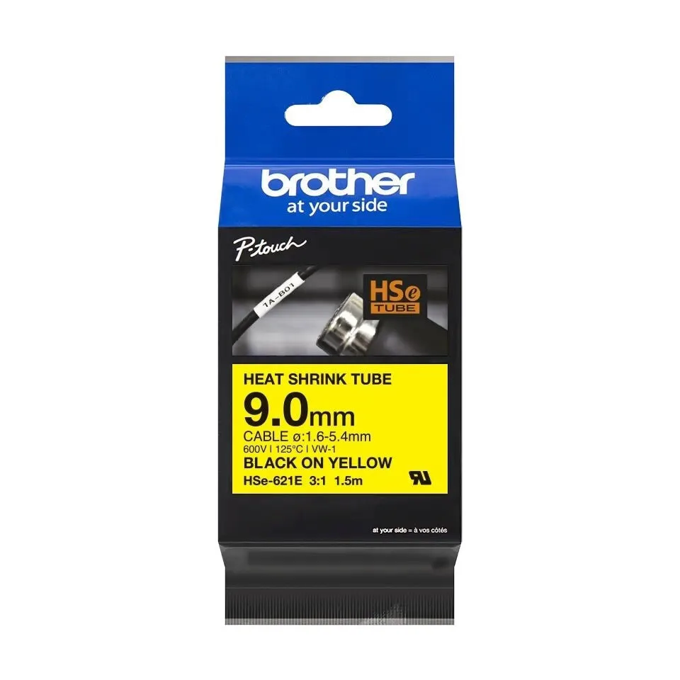 Brother P-Touch Ταινία Ετικετογράφου 1.5m x 9mm σε Μαύρο Χρώμα HSe-621E - Image 1