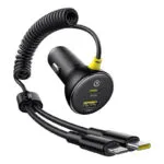 Baseus Φορτιστής Αυτοκινήτου 60W 7A Γρήγορης Φόρτισης με Θύρες: 1xUSB 1xType-C μαζί με Καλώδιο Lightning / Type-C Μαύρος C00035902121-01