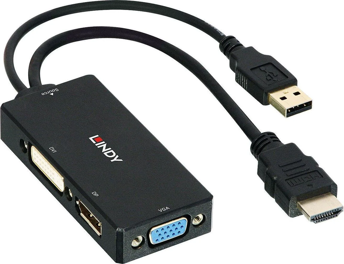 Lindy Μετατροπέας HDMI / USB-A male σε DVI-D / DisplayPort / VGA female 1τμχ (38182) - Image 1
