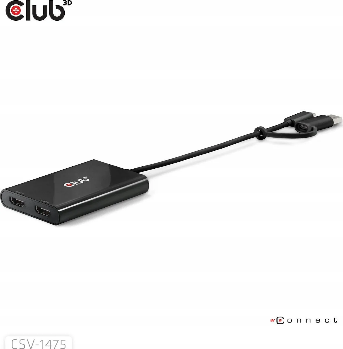 Club-3d Video Splitter 2:1 Csv-1475 Usb Type-c Usb Type-a Adapter To 2x Hdmi Displaylink 4k 60hz - Image 1