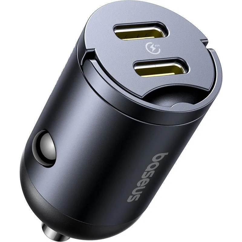 Baseus Tiny Star Mini Φορτιστής Αυτοκινήτου 30W 3.5A με Θύρες: 2xType-C Μαύρο Χρώμα C00035001121-03 - Image 1