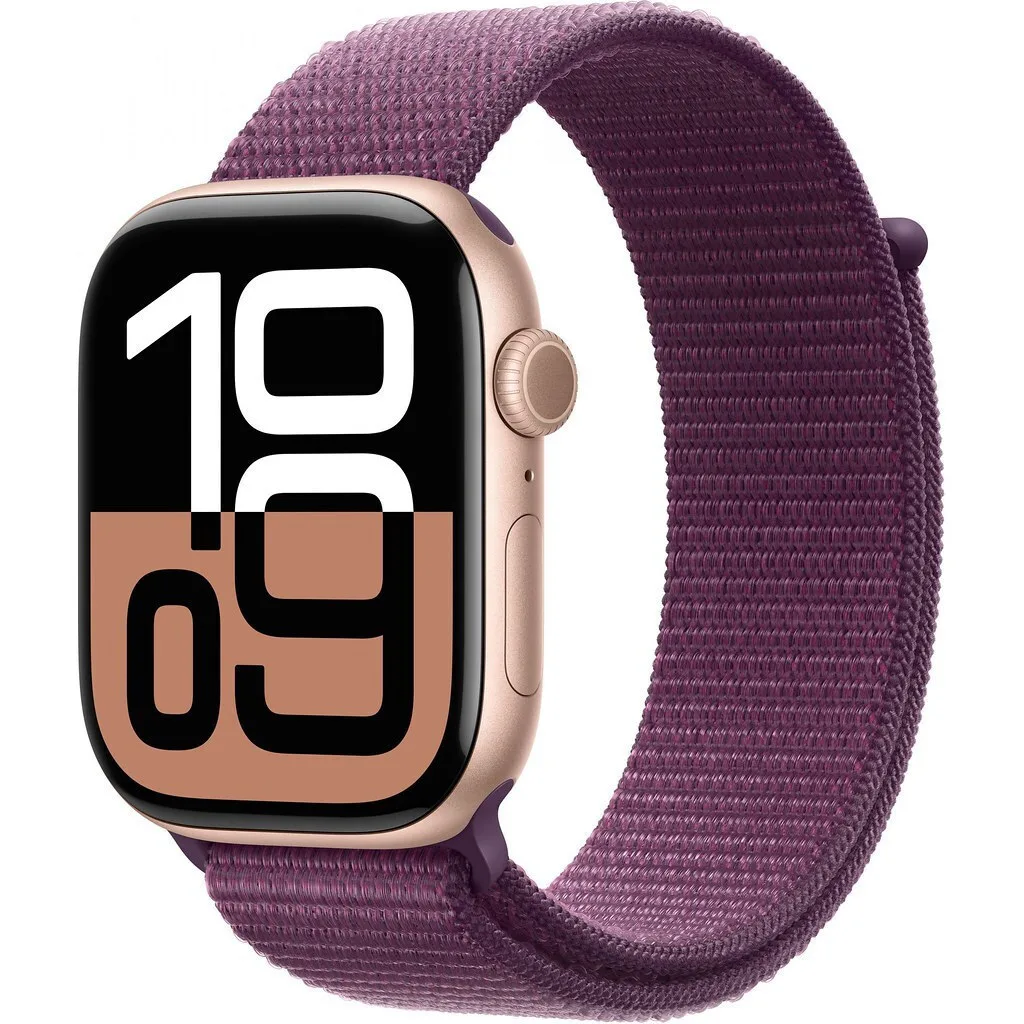 Apple Watch Series 10 Cellular Aluminium 46mm Αδιάβροχο με eSIM και Παλμογράφο (Rose Gold / Plum Sport Loop - M/L) - Image 1