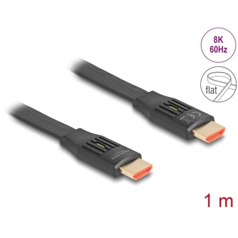 DeLock HDMI 2.1 Ultra High Speed 48Gbps 4K 120Hz HDR VRR Flat Cable HDMI male - HDMI male 1m Μαύρο 81001 - Image 1