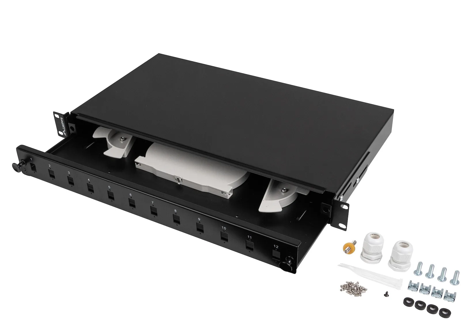 20250328153945_lanberg_patch_panel_gia_rack_1u_19_mayro_fop1_12ss_ldb.jpeg Lanberg Οπτικό Patch Panel για Rack 1U 19" 24 Θυρών Μαύρο FOP1-12SS-LDB - Image 1