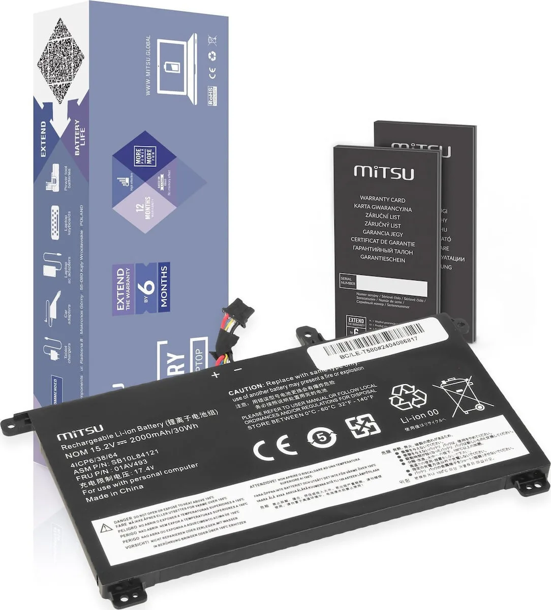 Mitsu Συμβατή Μπαταρία για Lenovo ThinkPad Lenovo ThinkPad T570, T580, P51s, P52s με 2000mAh (BC/LE-T580) - Image 1