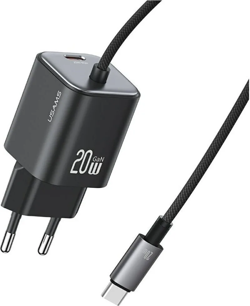 20250422112434_usams_fortistis_me_ensomatomeno_kalodio_gan_me_thyra_usb_c_usb_c_20w_mayros_cc261.jpeg Usams Φορτιστής με Ενσωματωμένο Καλώδιο GaN με Θύρα USB-C USB-C 20W Μαύρος (CC261) - Image 1