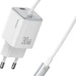 Usams Φορτιστής GaN με Θύρα USB-C και Καλώδιο USB-C 30W Λευκός (CC264)