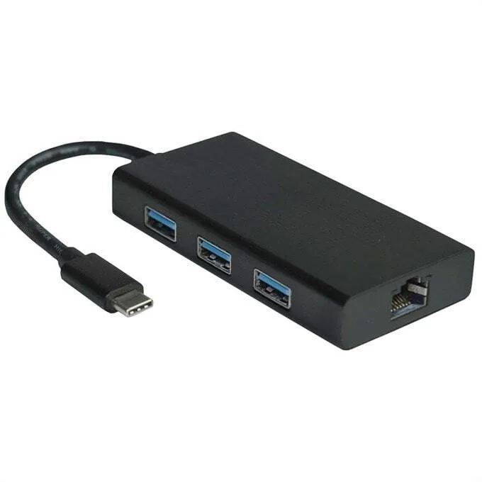 Roline Value Network Adapter 12.99.1109 From Usb Type C 3.1 To 10 100 1000 Rj-45 3x Usb 3.2 Black - Image 1