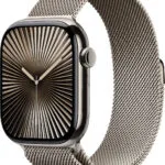 Apple Watch Series 10 Cellular Titanium 46mm Αδιάβροχο με eSIM και Παλμογράφο (Gold - Milanese Loop Natural - S/M)