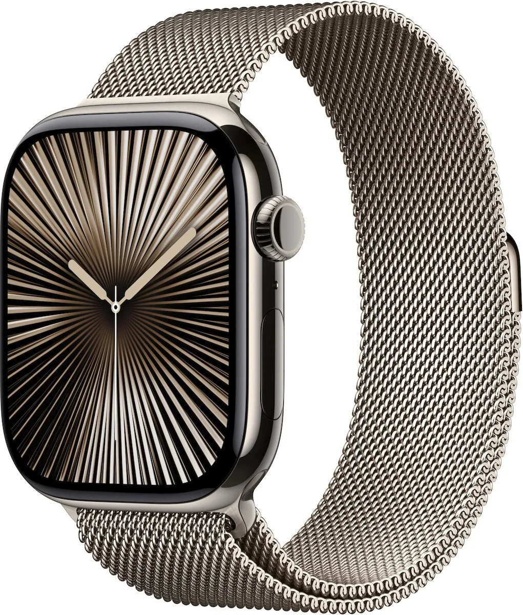Apple Watch Series 10 Cellular Titanium 46mm Αδιάβροχο με eSIM και Παλμογράφο (Gold - Milanese Loop Natural - S/M) - Image 1