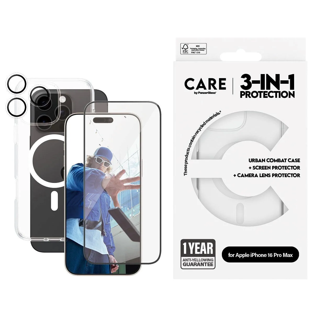 PanzerGlass Flagship 3-in-1 Bundle Back Cover Tempered Glass / Πλαστικό Διάφανο (iPhone 16 Pro Max) B1340+2864+1286 - Image 1