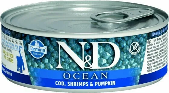 Farmina Ocean Kitten Υγρή Τροφή για Ανήλικες Γάτες σε Κονσέρβα με Γαρίδες, Κολοκύθα και Τόνο χωρίς Σιτηρά & Γλουτένη 80gr 22.09.018 - Image 1