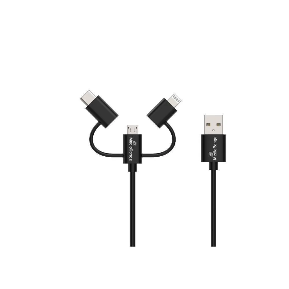 MediaRange USB to micro USB / Type-C / Lightning Cable Μαύρο 1m (MRCS246) - Image 1