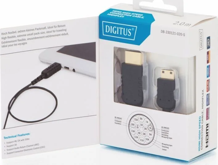 Digitus Cable HDMI male - mini HDMI male 2m Μαύρο DB-330121-020-S - Image 1